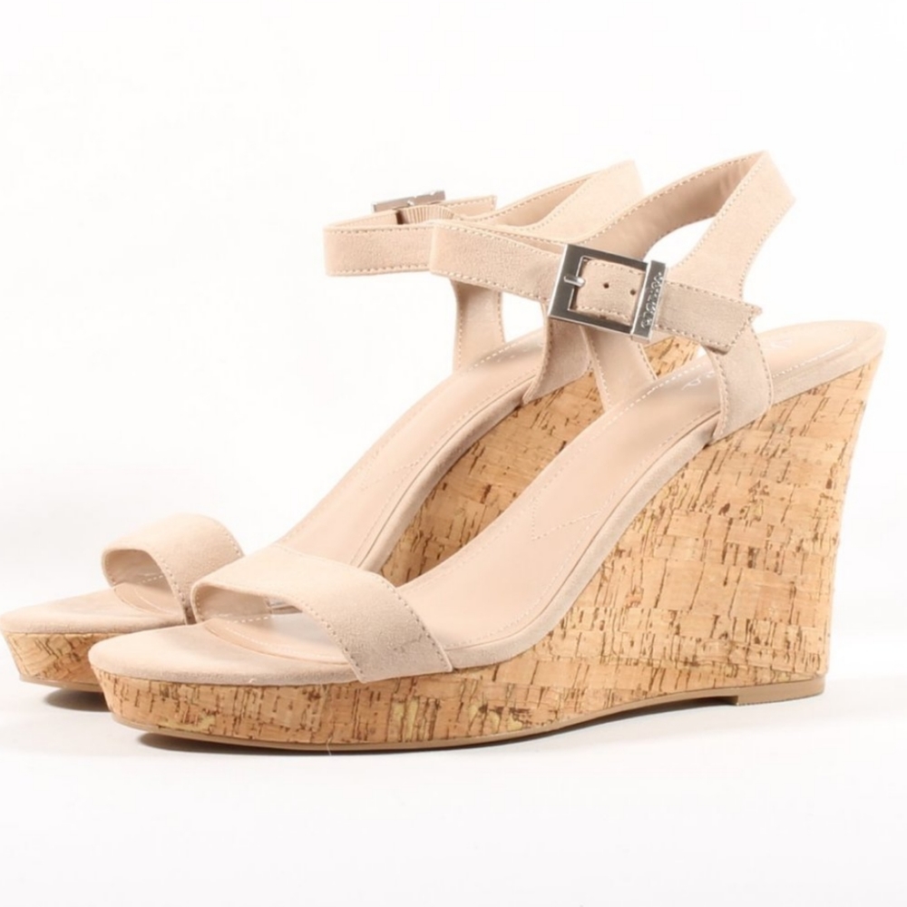 CHARLES DAVID Lindy Faux Suede Cork Wedges